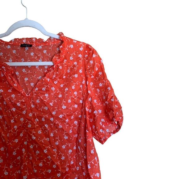 Talbots Womens Size XL Multicolor Floral Print Cotton Blend V-Neck Top Blouse - Picture 3 of 7